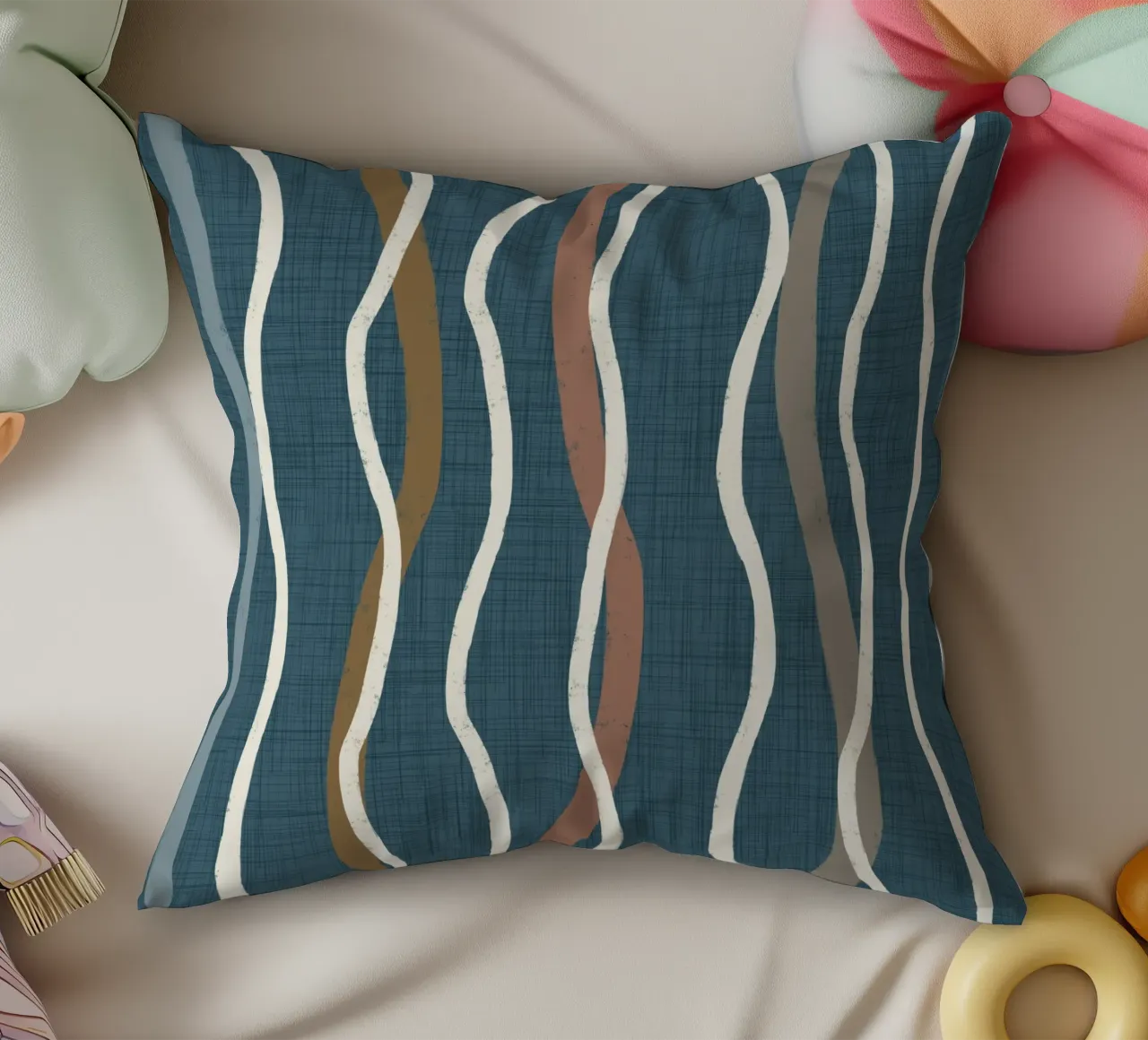 Arazzo retrò a linee ondulate PANTONE 18-4417 - Mid Century Mod cuscino da susanacosta