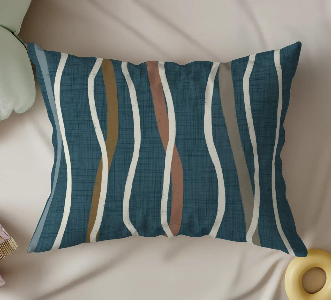 Arazzo retrò a linee ondulate PANTONE 18-4417 - Mid Century Mod cuscino da susanacosta