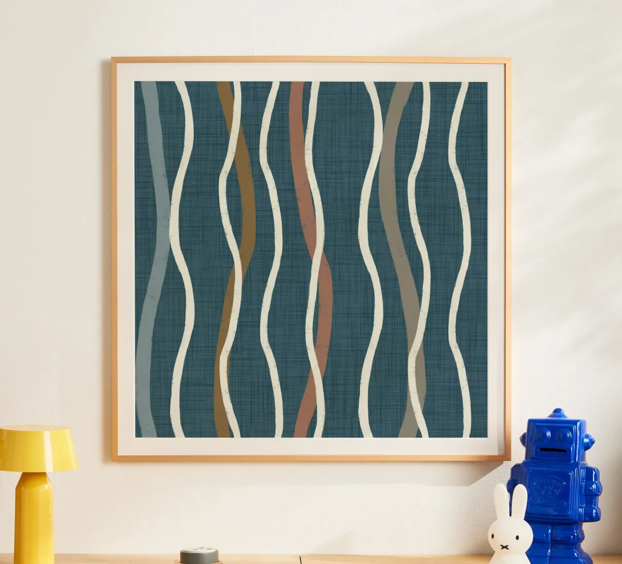 Arazzo retrò a linee ondulate PANTONE 18-4417 - Mid Century Mod carta hahnemühle da susanacosta