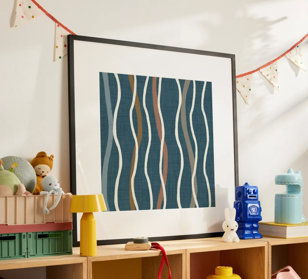 Retro-Wellenlinien-Wandteppich PANTONE 18-4417 - Mid Century Mod Poster von susanacosta