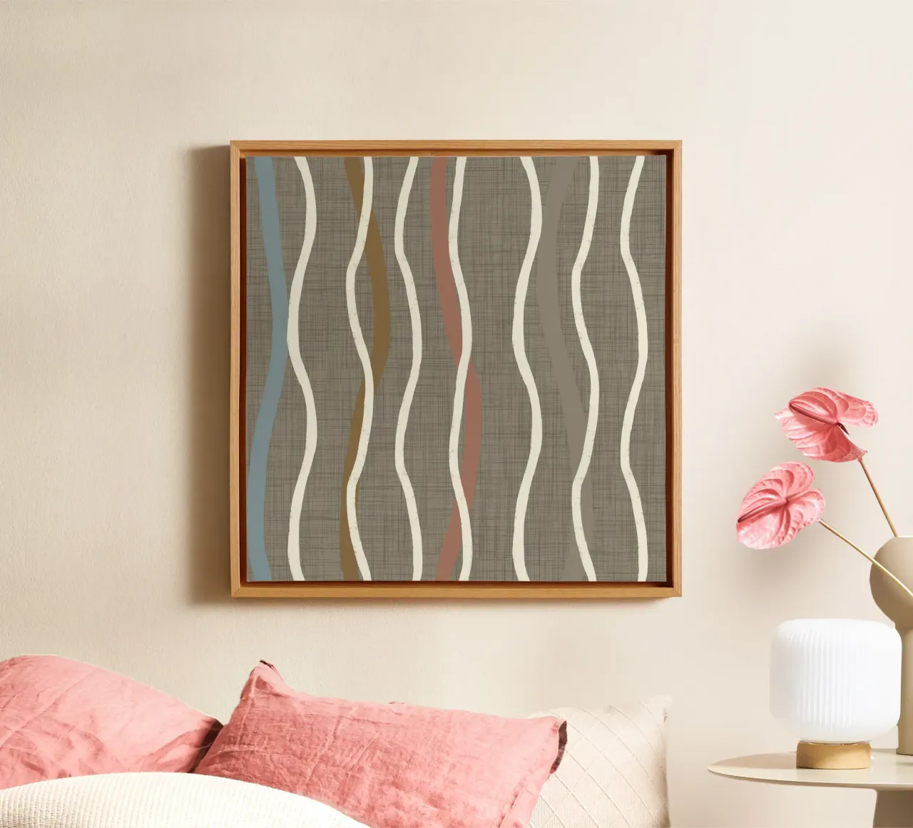 Retro Linee ondulate Griglia Alloro Quercia PANTON - Mid Century Modern tela con Cornice a cassetta da susanacosta