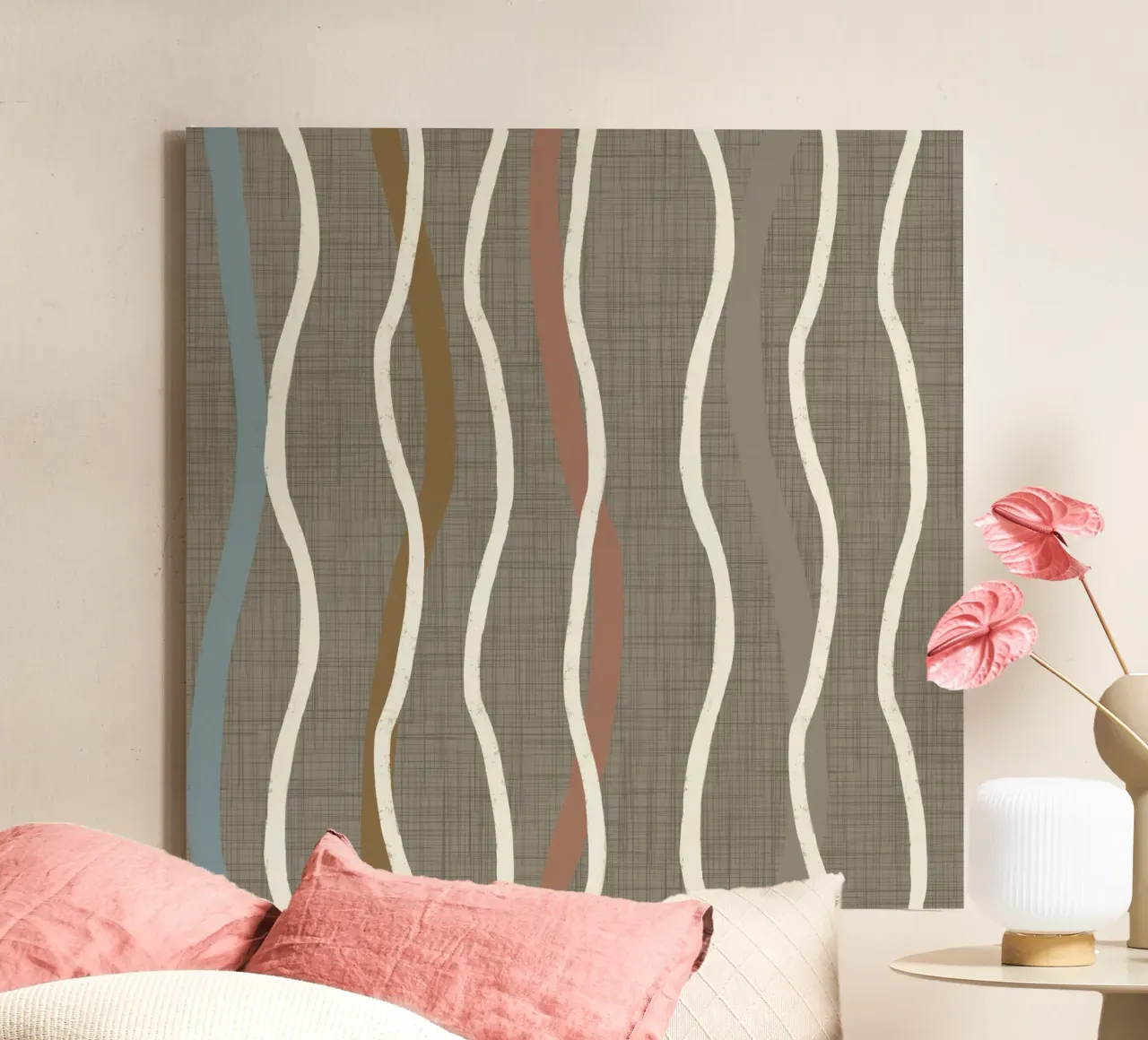 Retro Linee ondulate Griglia Alloro Quercia PANTON - Mid Century Modern tela con Cornice a cassetta da susanacosta