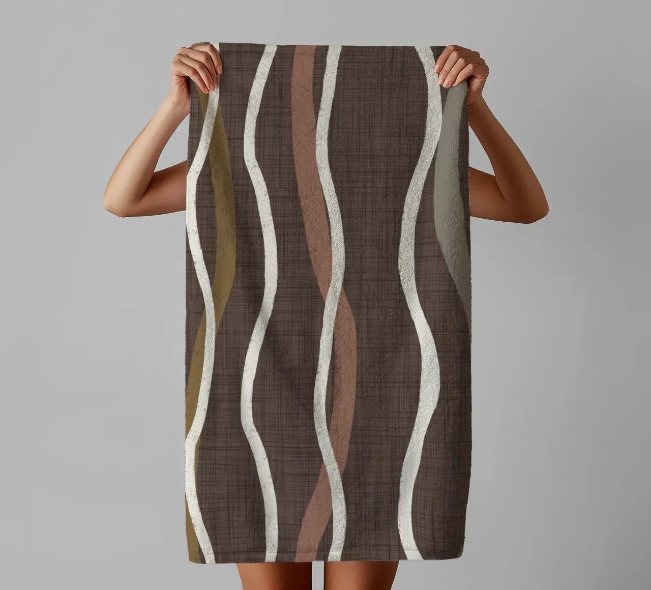 Linee ondulate retrò Caffè Quarzo PANTONE - Mid Century Modern asciugamano da bagno da susanacosta