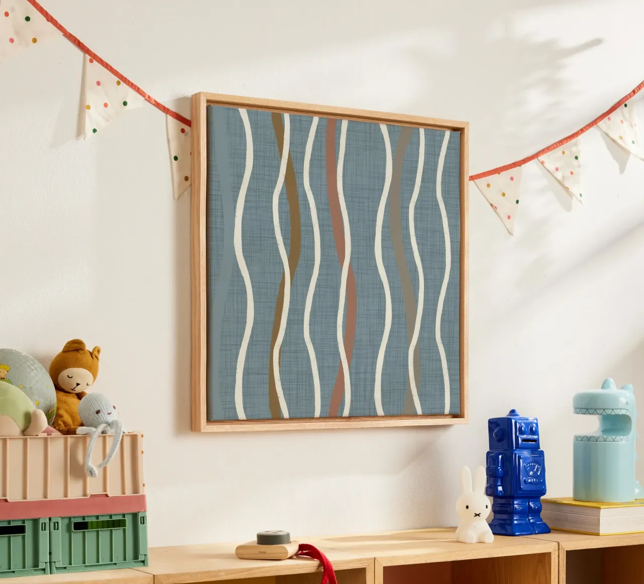 Linee ondulate retrò Arona PANTONE 16-4109 - Mid Century Modern tela con Cornice a cassetta da susanacosta