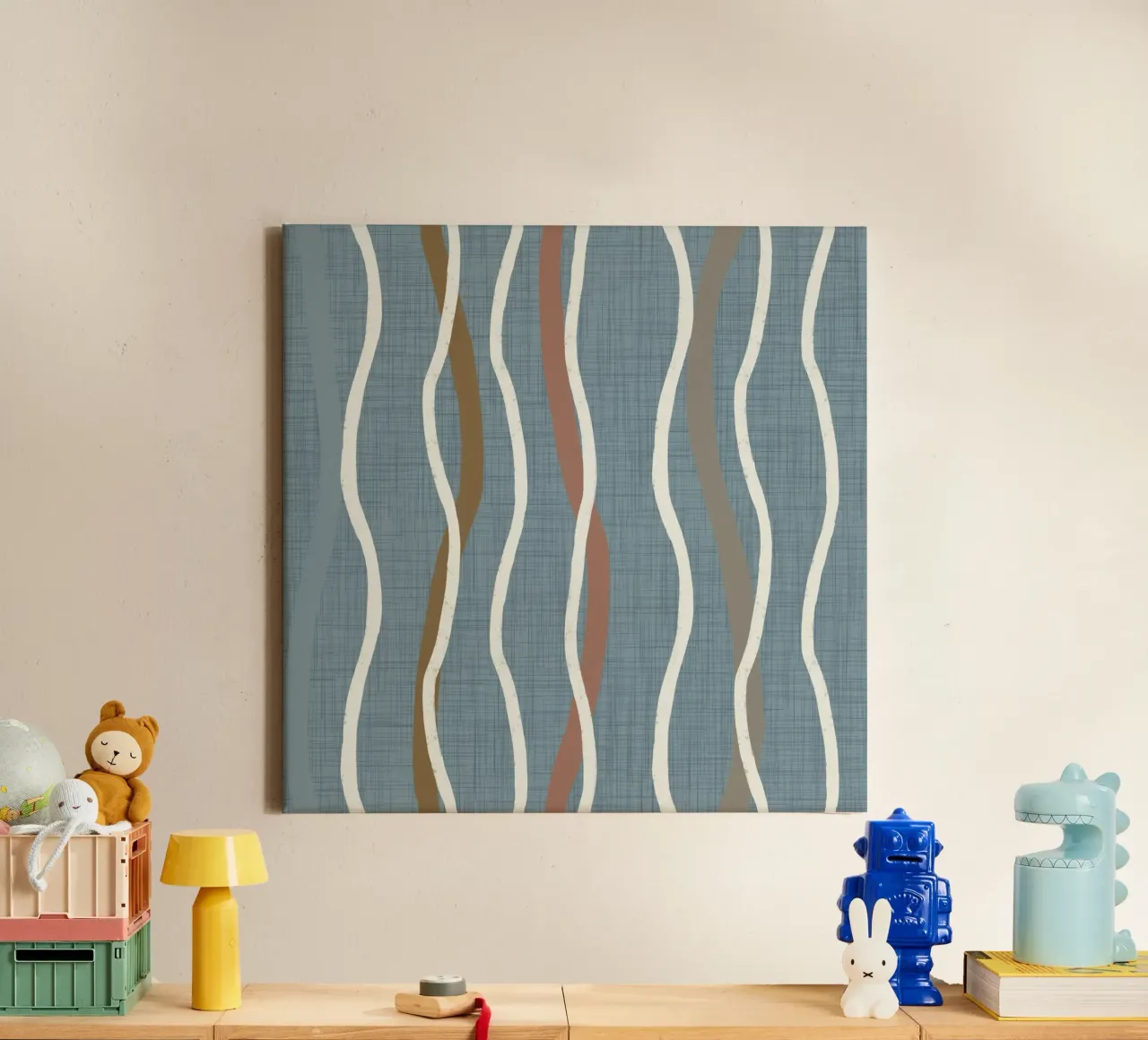 Linee ondulate retrò Arona PANTONE 16-4109 - Mid Century Modern tela con Cornice a cassetta da susanacosta