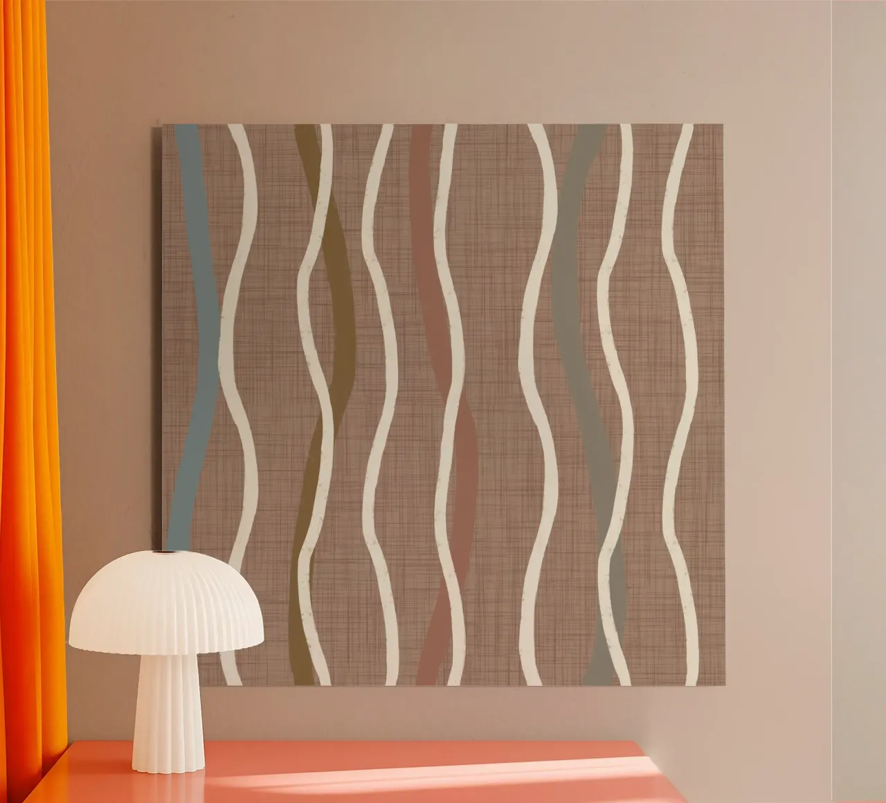 Linee ondulate retrò Warm Taupe PANTONE 16 - Mid Century Modern alluminio dibond da susanacosta