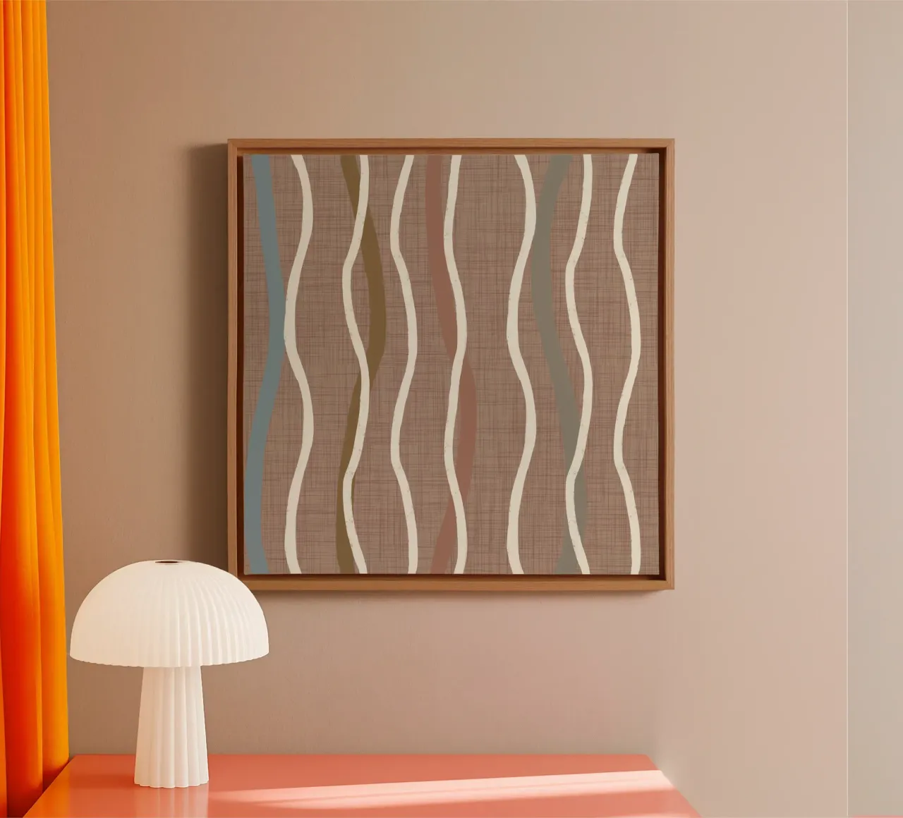 Linee ondulate retrò Warm Taupe PANTONE 16 - Mid Century Modern tela con Cornice a cassetta da susanacosta