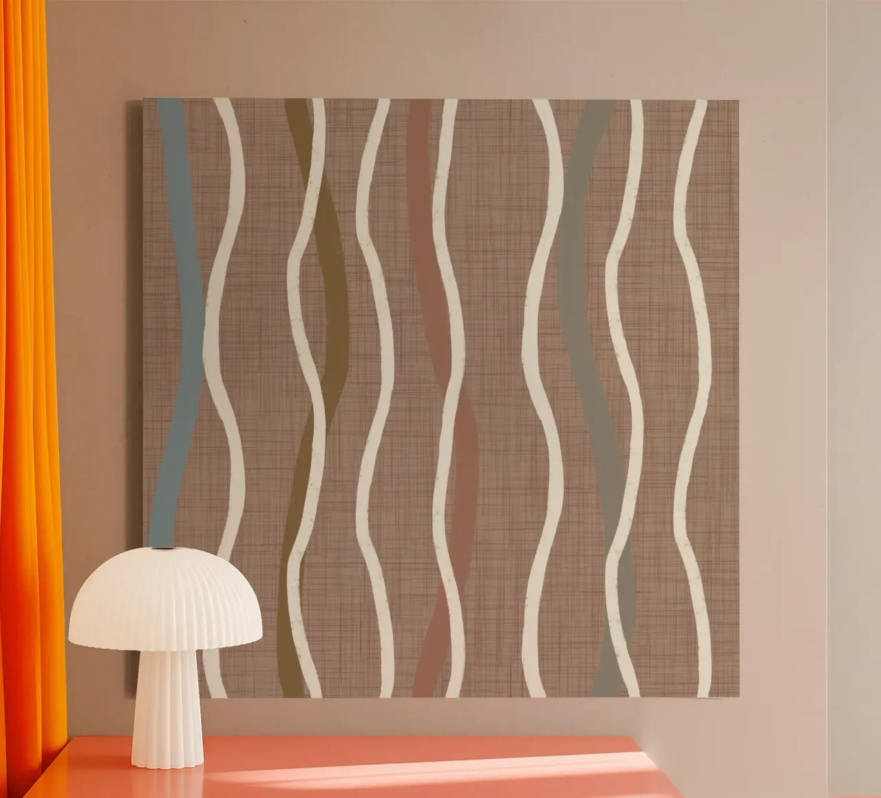 Linee ondulate retrò Warm Taupe PANTONE 16 - Mid Century Modern tela con Cornice a cassetta da susanacosta