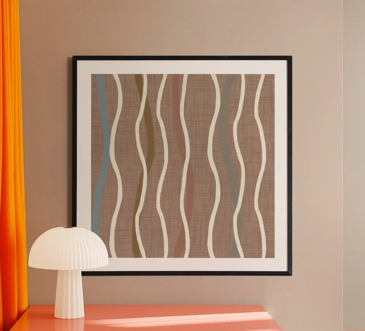 Linee ondulate retrò Warm Taupe PANTONE 16 - Mid Century Modern carta hahnemühle da susanacosta