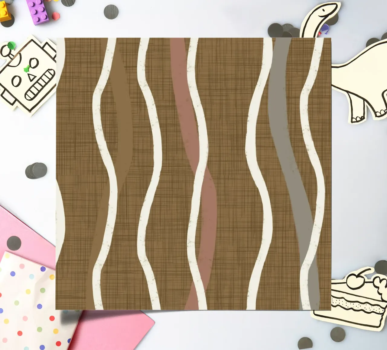 Linee ondulate retrò Oro spento PANTONE 17-0935 - Mid Century Mod foglio adesivo da susanacosta