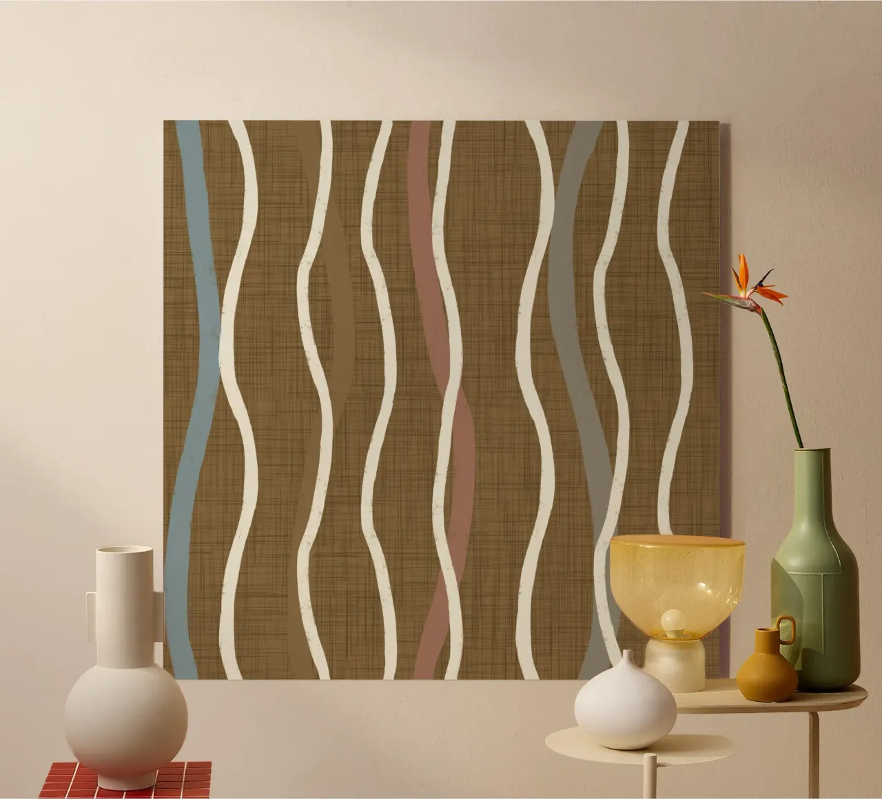 Linee ondulate retrò Oro spento PANTONE 17-0935 - Mid Century Mod plexiglass da susanacosta