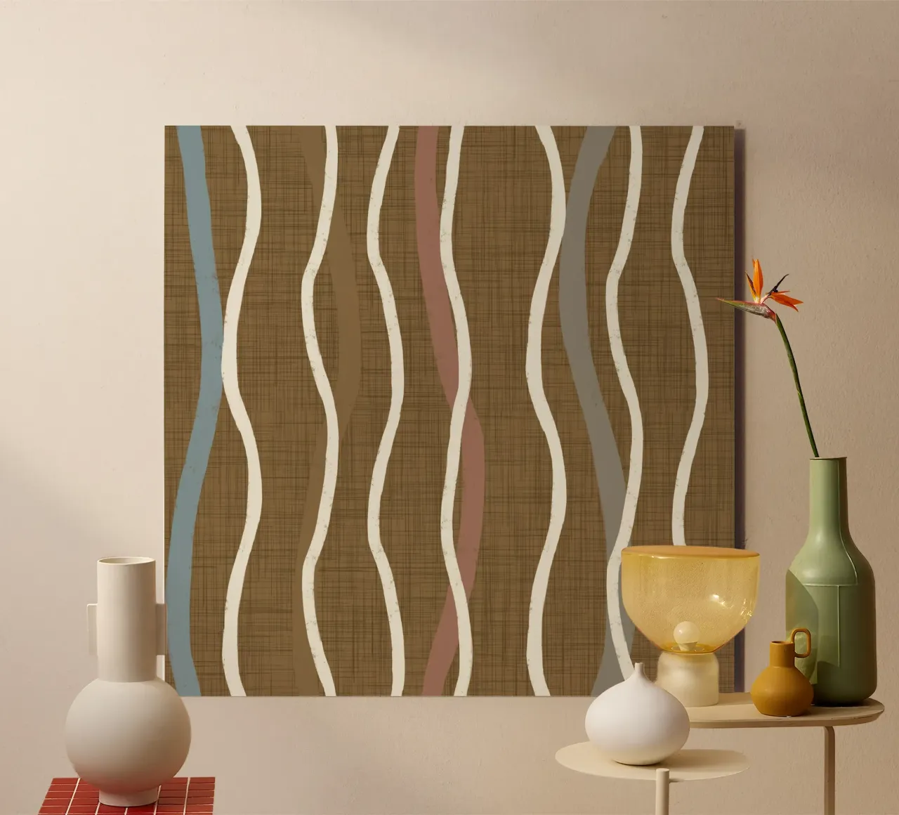 Linee ondulate retrò Oro spento PANTONE 17-0935 - Mid Century Mod alluminio dibond da susanacosta