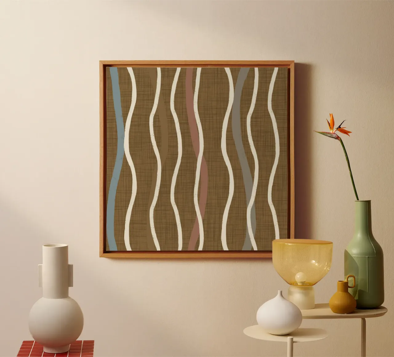 Linee ondulate retrò Oro spento PANTONE 17-0935 - Mid Century Mod tela da susanacosta