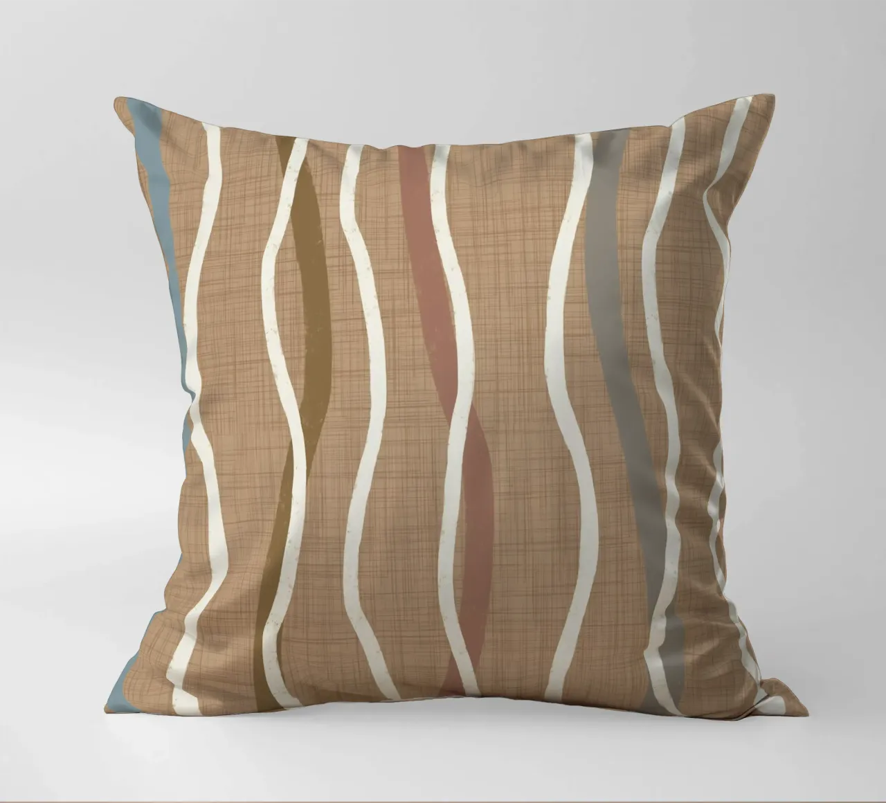 Linee ondulate retrò Buffed Beige PANTONE 20-0025 Metà secolo cuscino da susanacosta