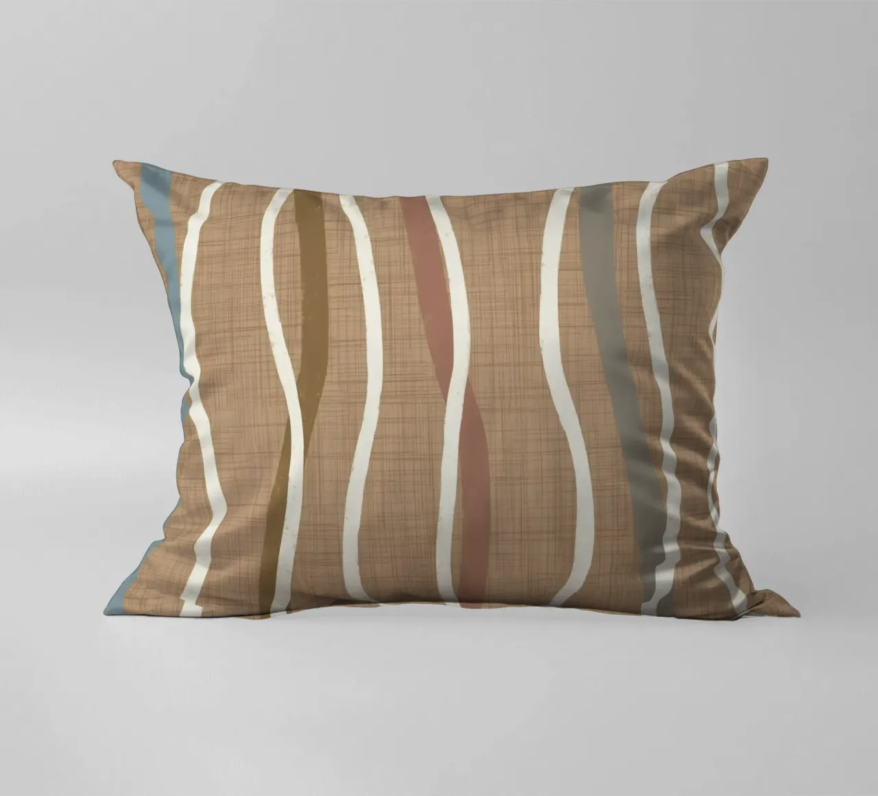Linee ondulate retrò Buffed Beige PANTONE 20-0025 Metà secolo cuscino da susanacosta