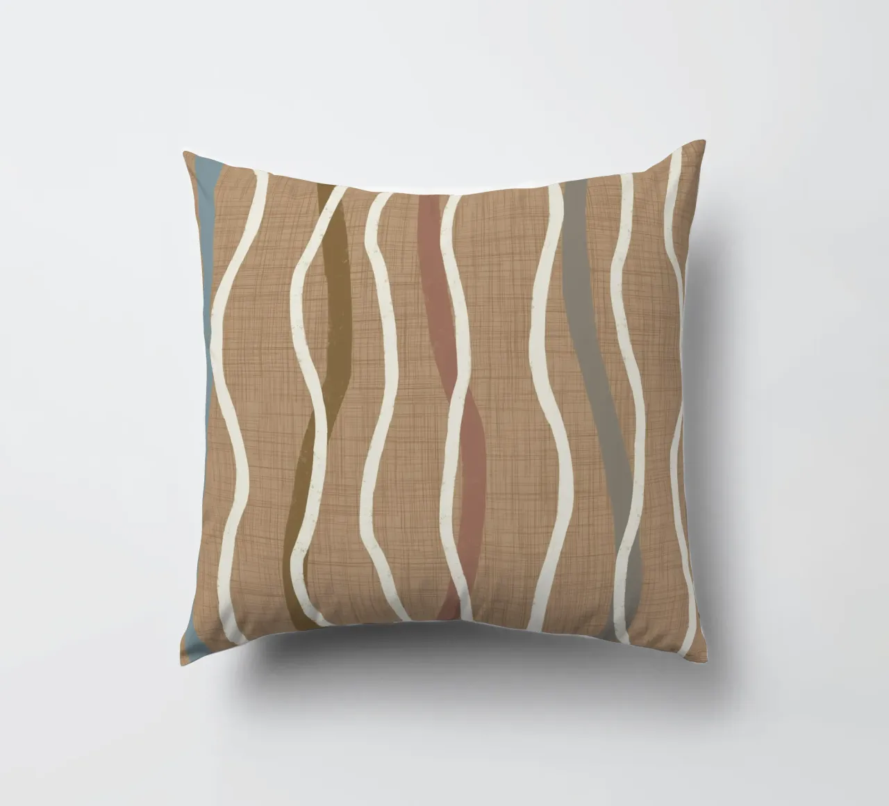 Linee ondulate retrò Buffed Beige PANTONE 20-0025 Metà secolo cuscino da susanacosta