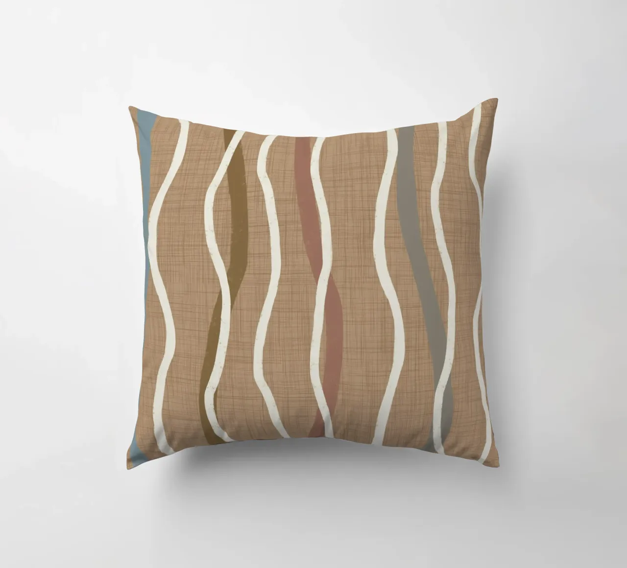Linee ondulate retrò Buffed Beige PANTONE 20-0025 Metà secolo cuscino da susanacosta