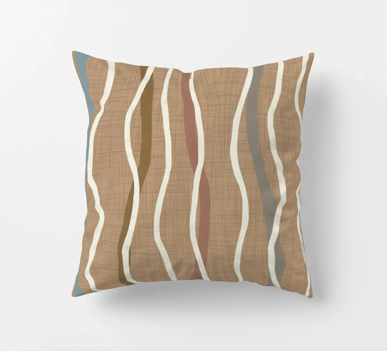Linee ondulate retrò Buffed Beige PANTONE 20-0025 Metà secolo cuscino da susanacosta