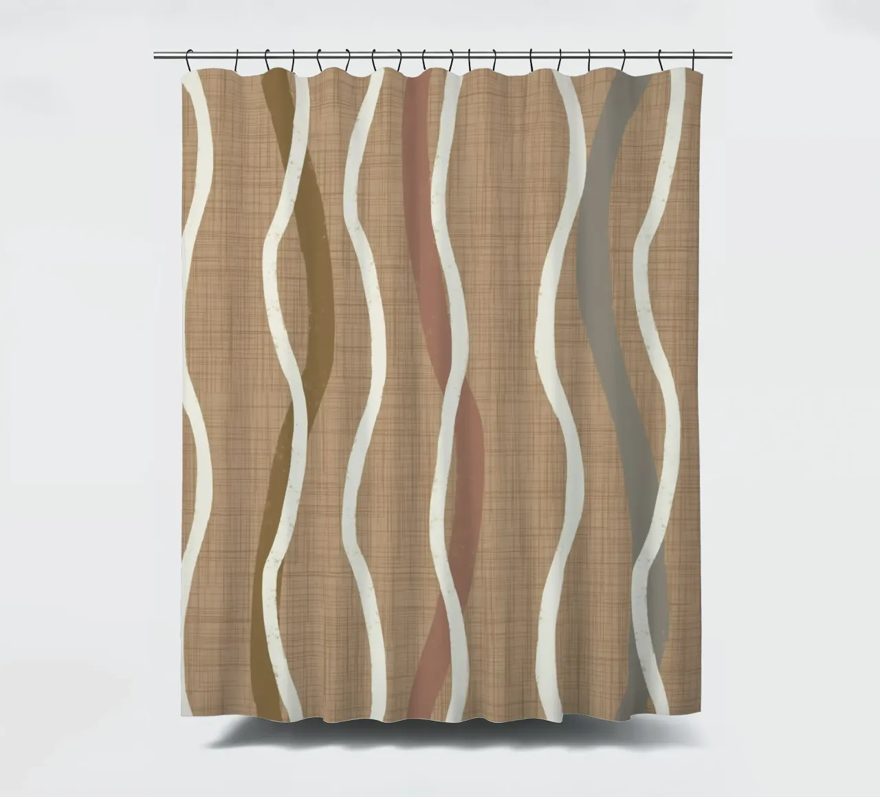 Linee ondulate retrò Buffed Beige PANTONE 20-0025 Metà secolo tenda da doccia da susanacosta