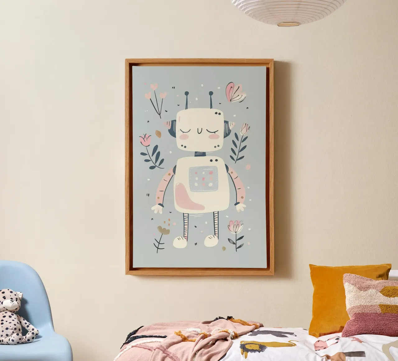 Robot mignon, décoration pour enfants, imprimé pour chambre d'enfant, fleurs toile avec Caisse américaine de Little Lola
