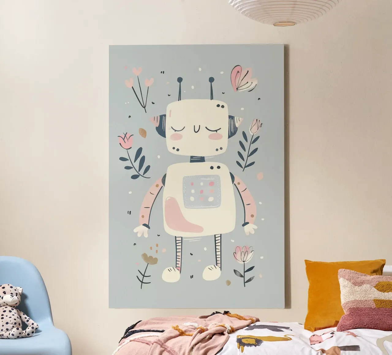 Robot mignon, décoration pour enfants, imprimé pour chambre d'enfant, fleurs toile avec Caisse américaine de Little Lola