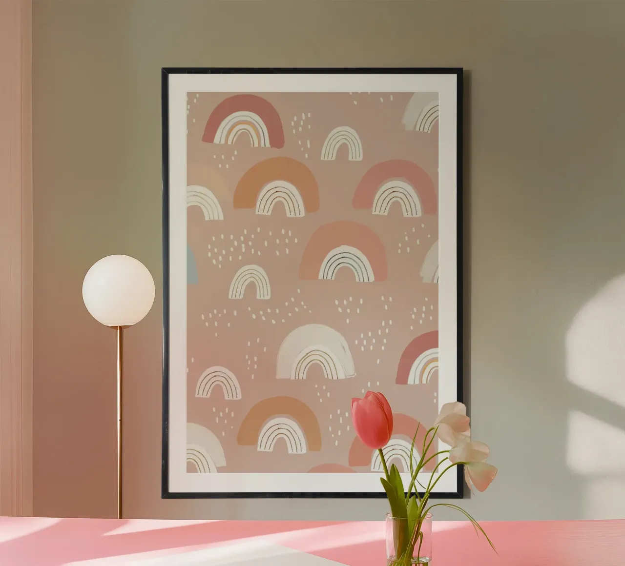 Stampa arcobaleno pastello per la cameretta dei bambini poster con telaio in alluminio da Little Lola