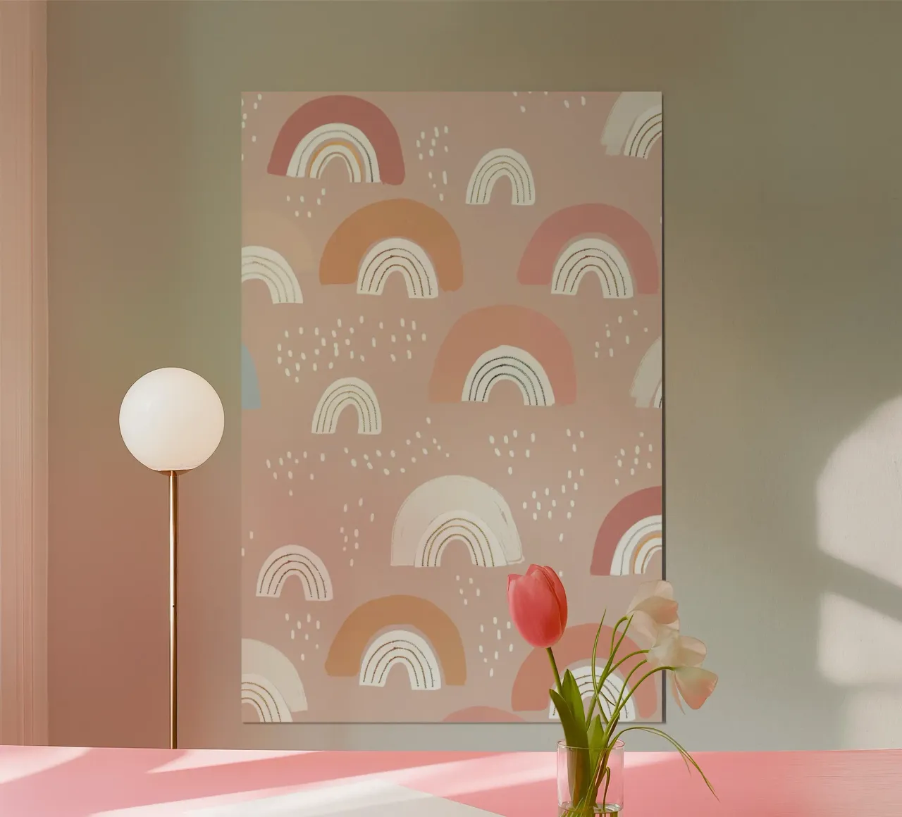 Stampa arcobaleno pastello per la cameretta dei bambini poster con telaio in alluminio da Little Lola