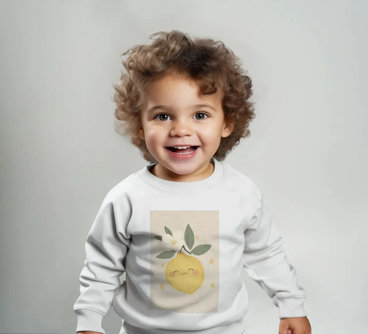 Illustrazione di un piccolo limone felice per la cameretta dei bambini felpa neonato da Little Lola