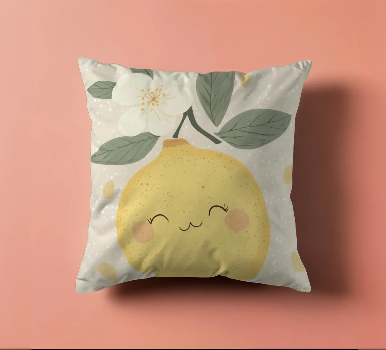 Illustrazione di un piccolo limone felice per la cameretta dei bambini cuscino da Little Lola