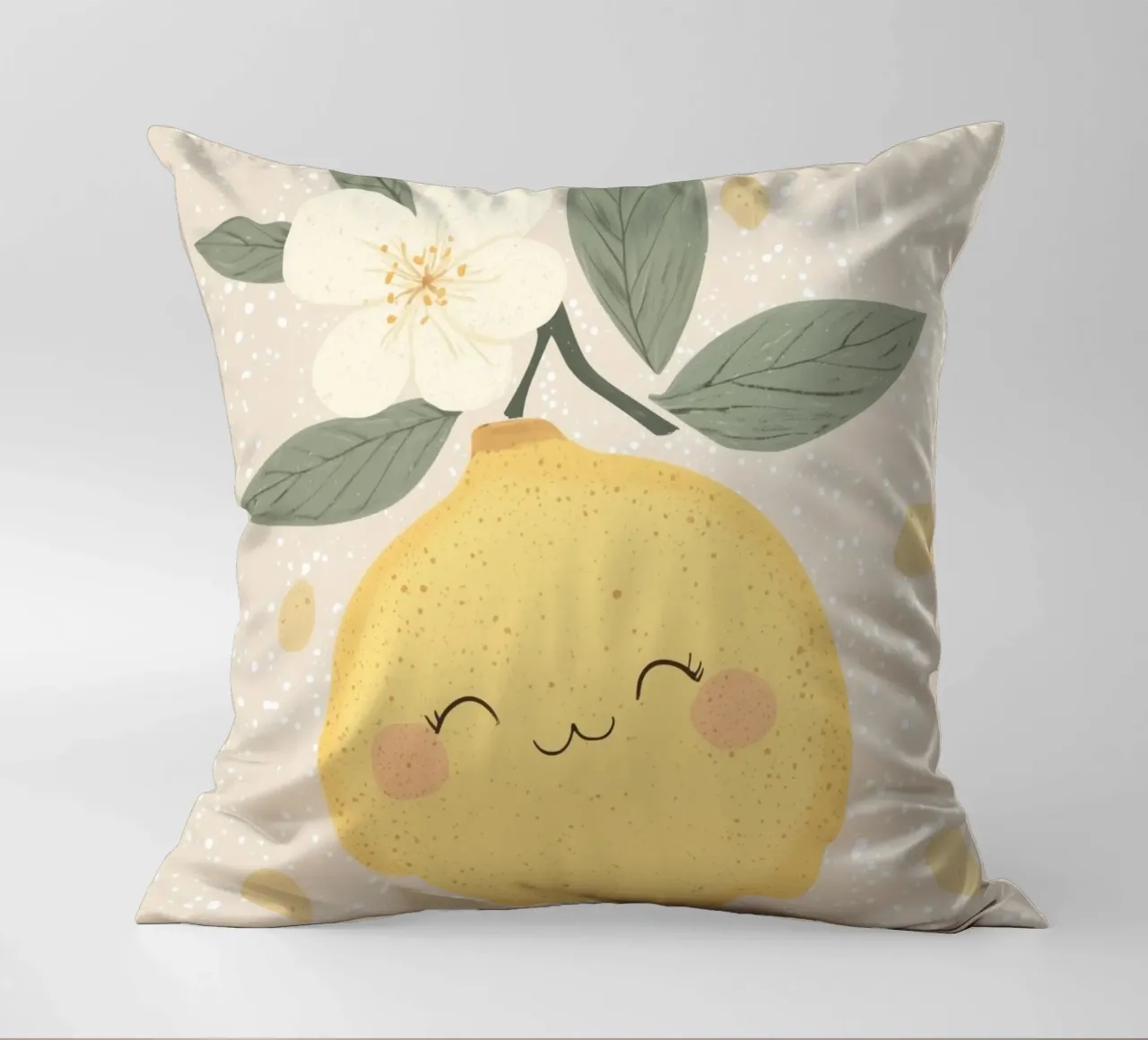 Illustrazione di un piccolo limone felice per la cameretta dei bambini cuscino da Little Lola