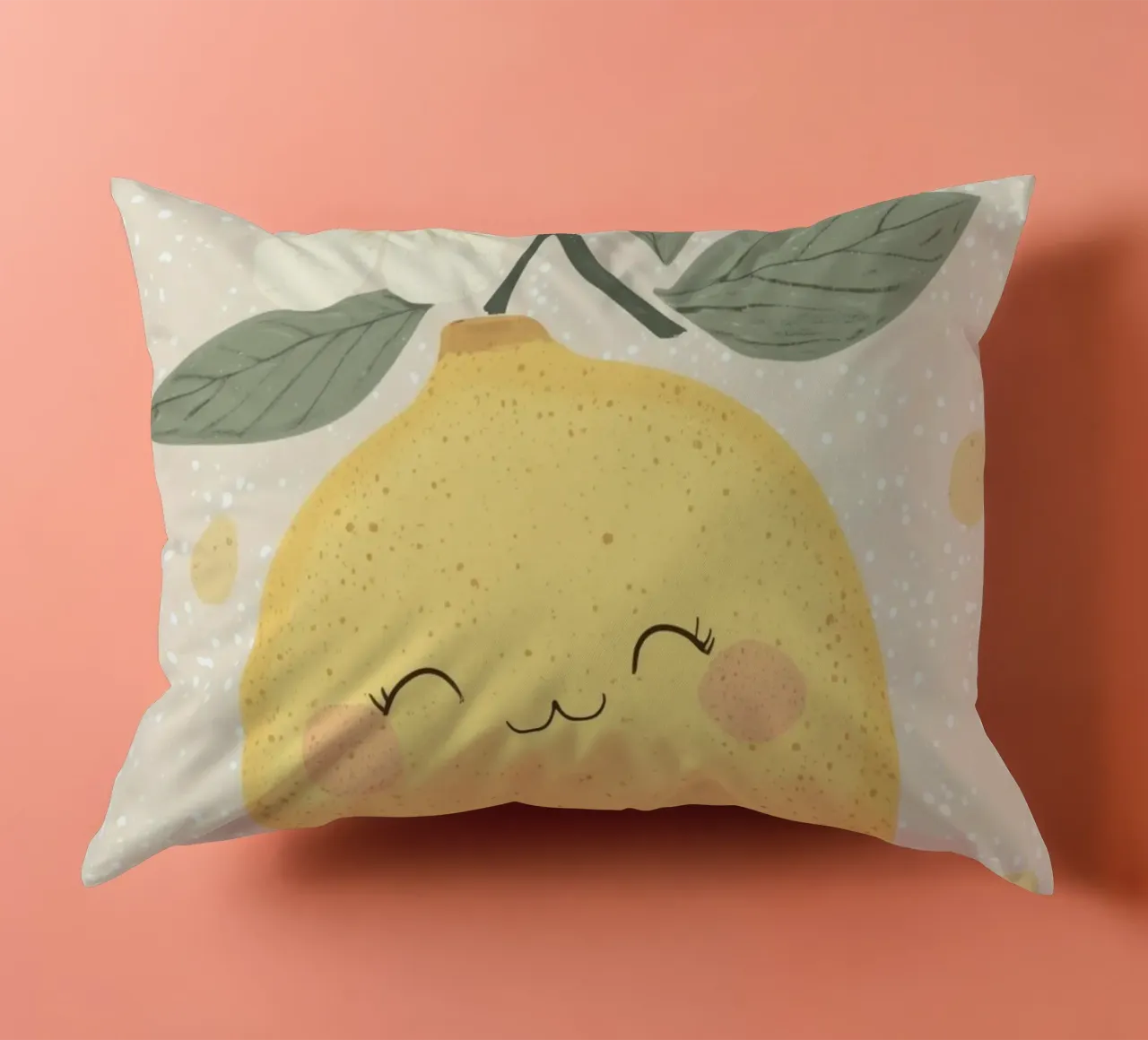 Illustrazione di un piccolo limone felice per la cameretta dei bambini cuscino da Little Lola