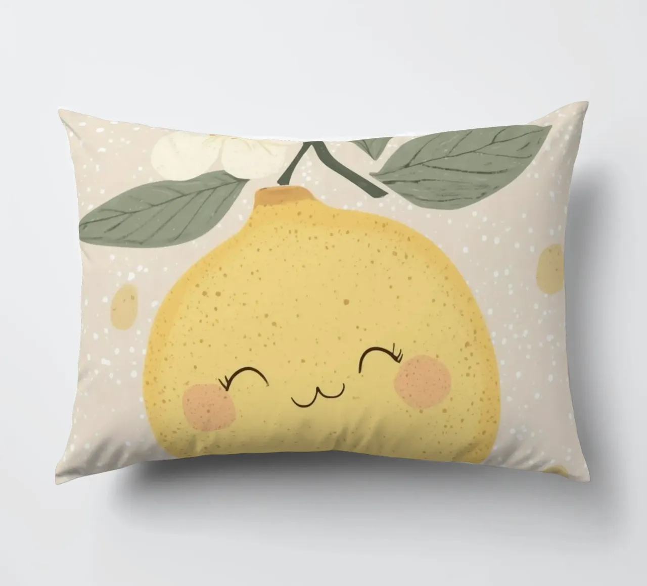 Illustrazione di un piccolo limone felice per la cameretta dei bambini cuscino da Little Lola
