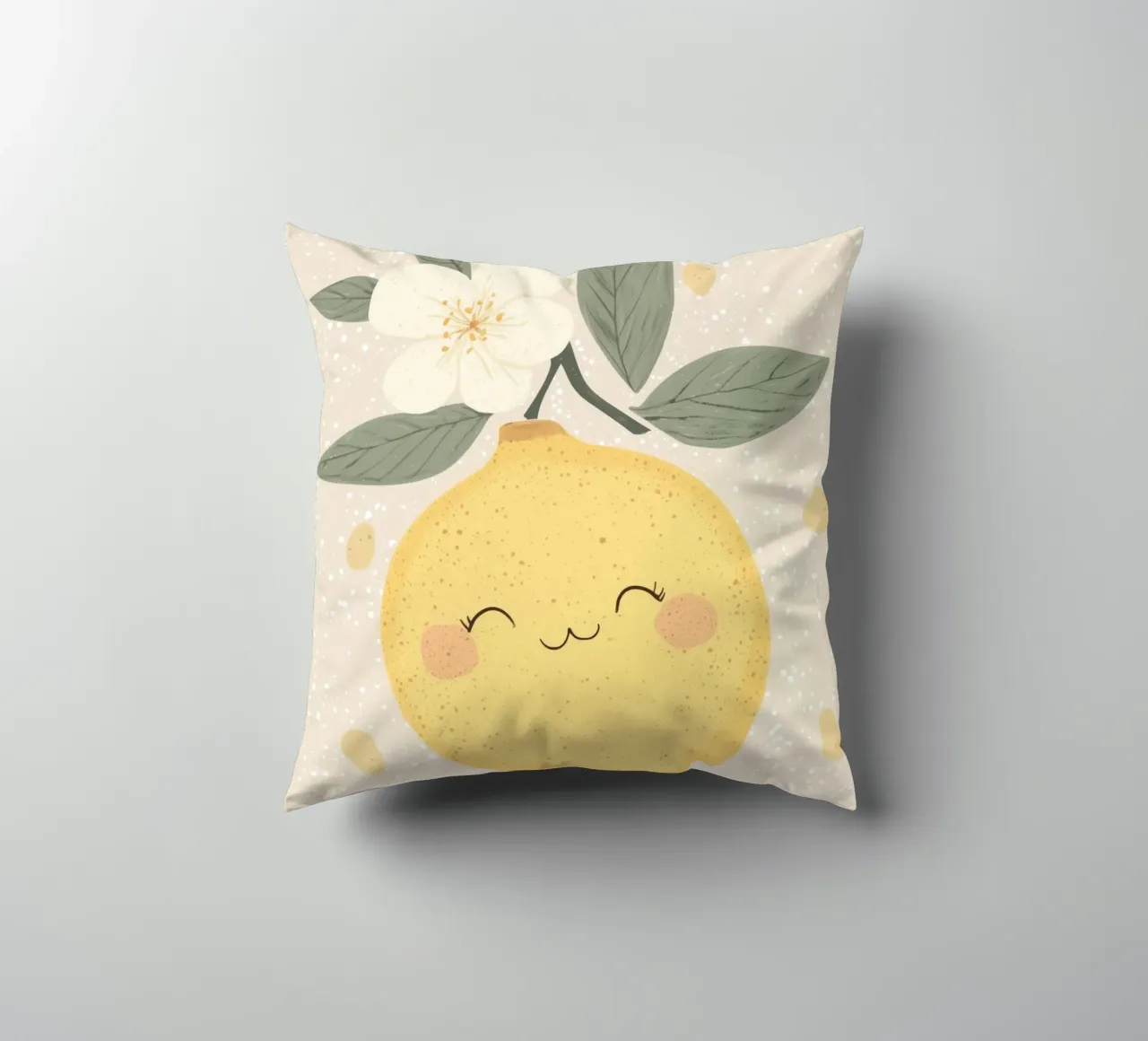 Illustrazione di un piccolo limone felice per la cameretta dei bambini cuscino da Little Lola