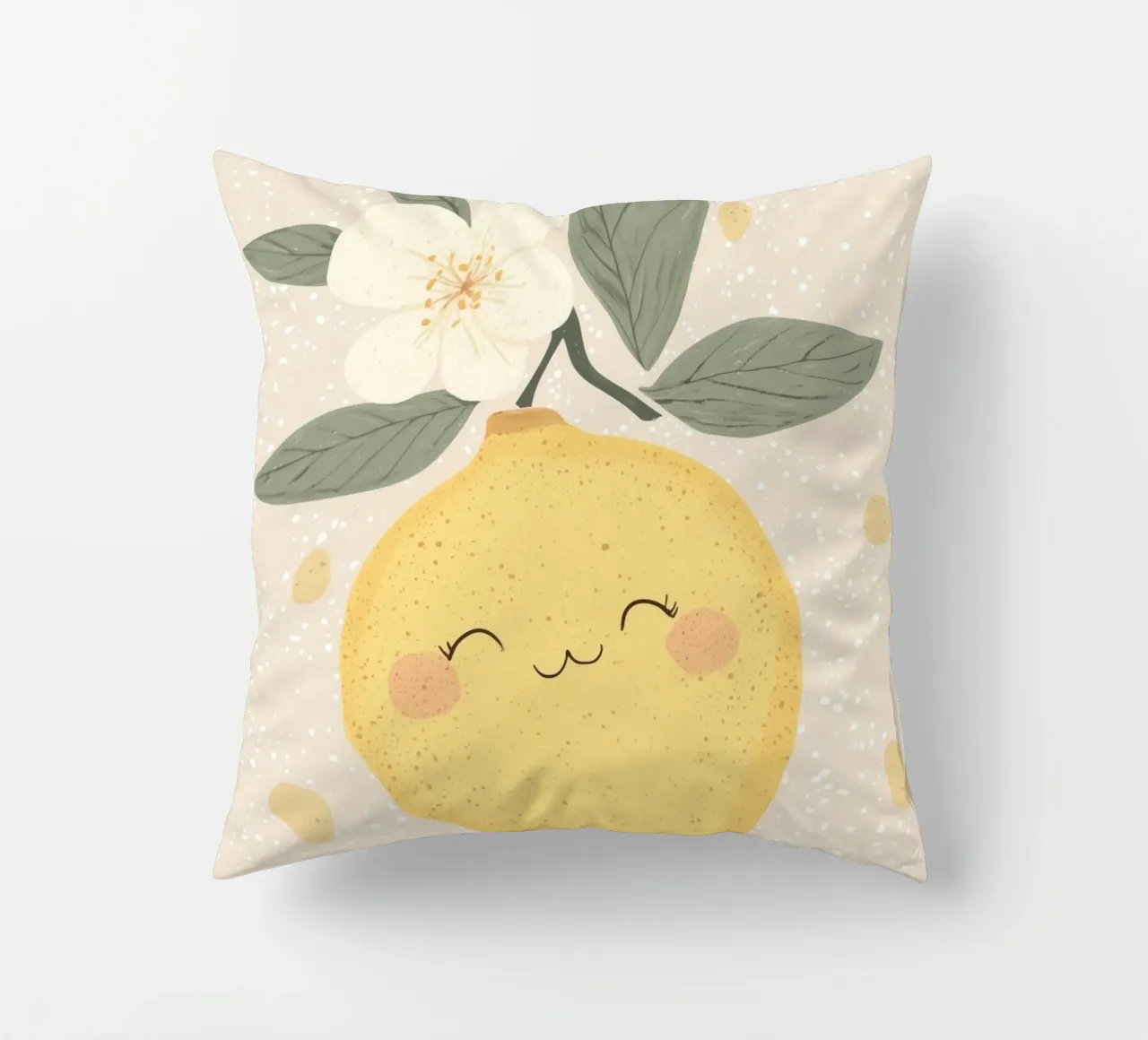Illustrazione di un piccolo limone felice per la cameretta dei bambini cuscino da Little Lola