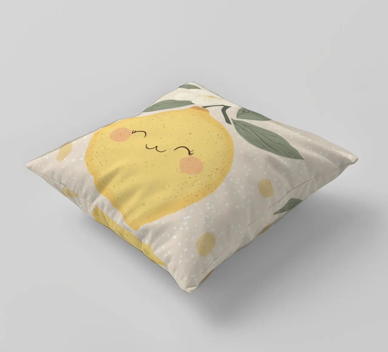 Illustrazione di un piccolo limone felice per la cameretta dei bambini cuscino da Little Lola