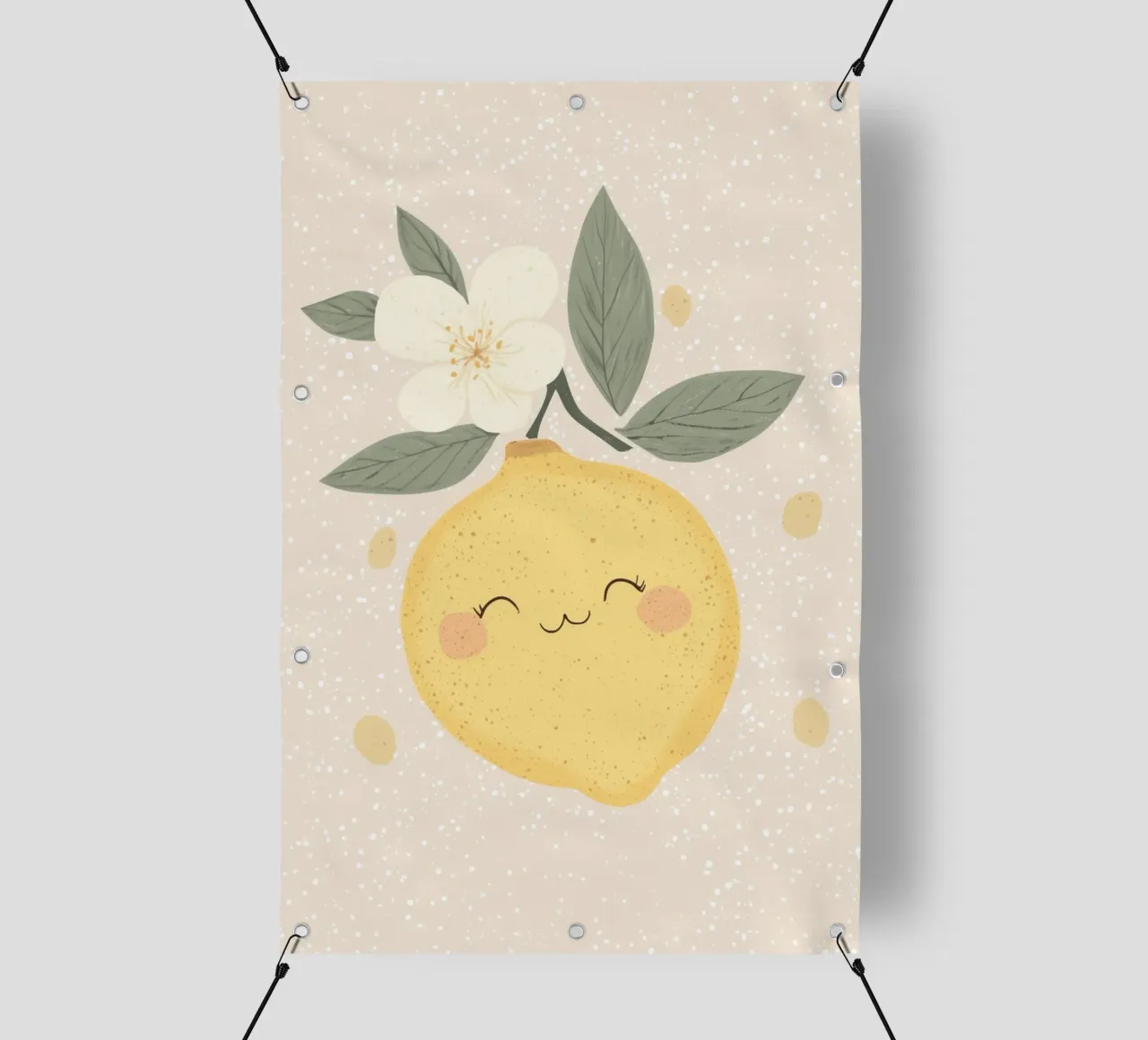 Illustrazione di un piccolo limone felice per la cameretta dei bambini telo in pvc da Little Lola
