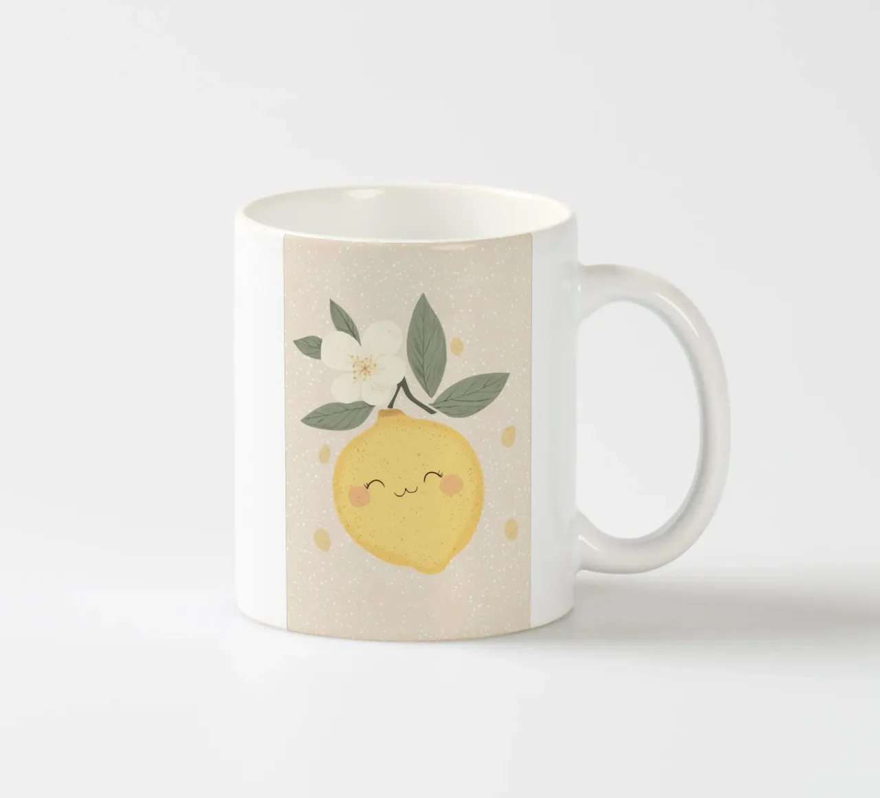 Illustrazione di un piccolo limone felice per la cameretta dei bambini tazza in ceramica da Little Lola