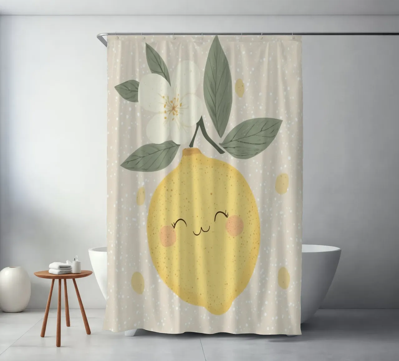 Illustrazione di un piccolo limone felice per la cameretta dei bambini tenda da doccia da Little Lola