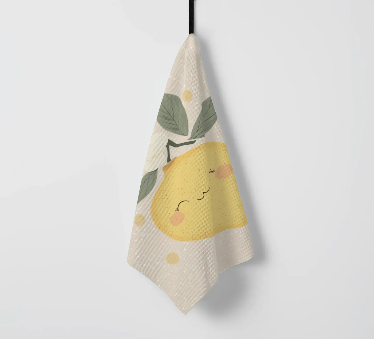 Illustrazione di un piccolo limone felice per la cameretta dei bambini canovaccio da cucina da Little Lola