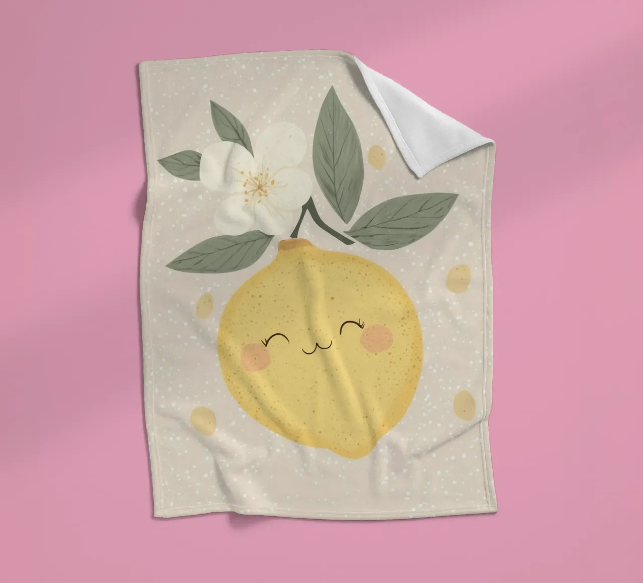 Illustrazione di un piccolo limone felice per la cameretta dei bambini coperta in pile da Little Lola
