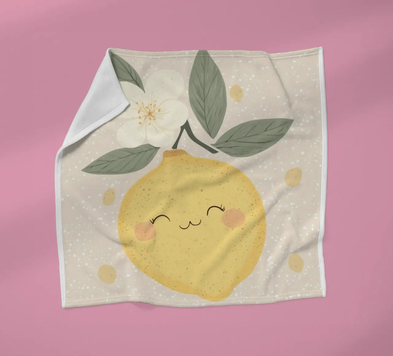 Illustrazione di un piccolo limone felice per la cameretta dei bambini coperta in pile da Little Lola