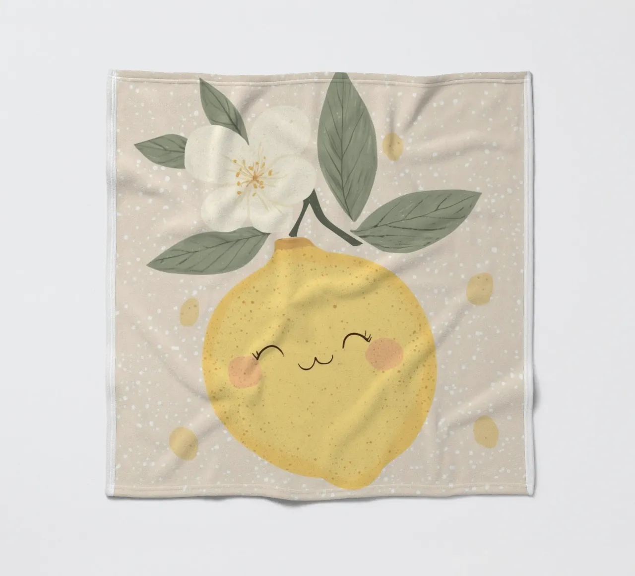 Illustrazione di un piccolo limone felice per la cameretta dei bambini coperta in pile da Little Lola
