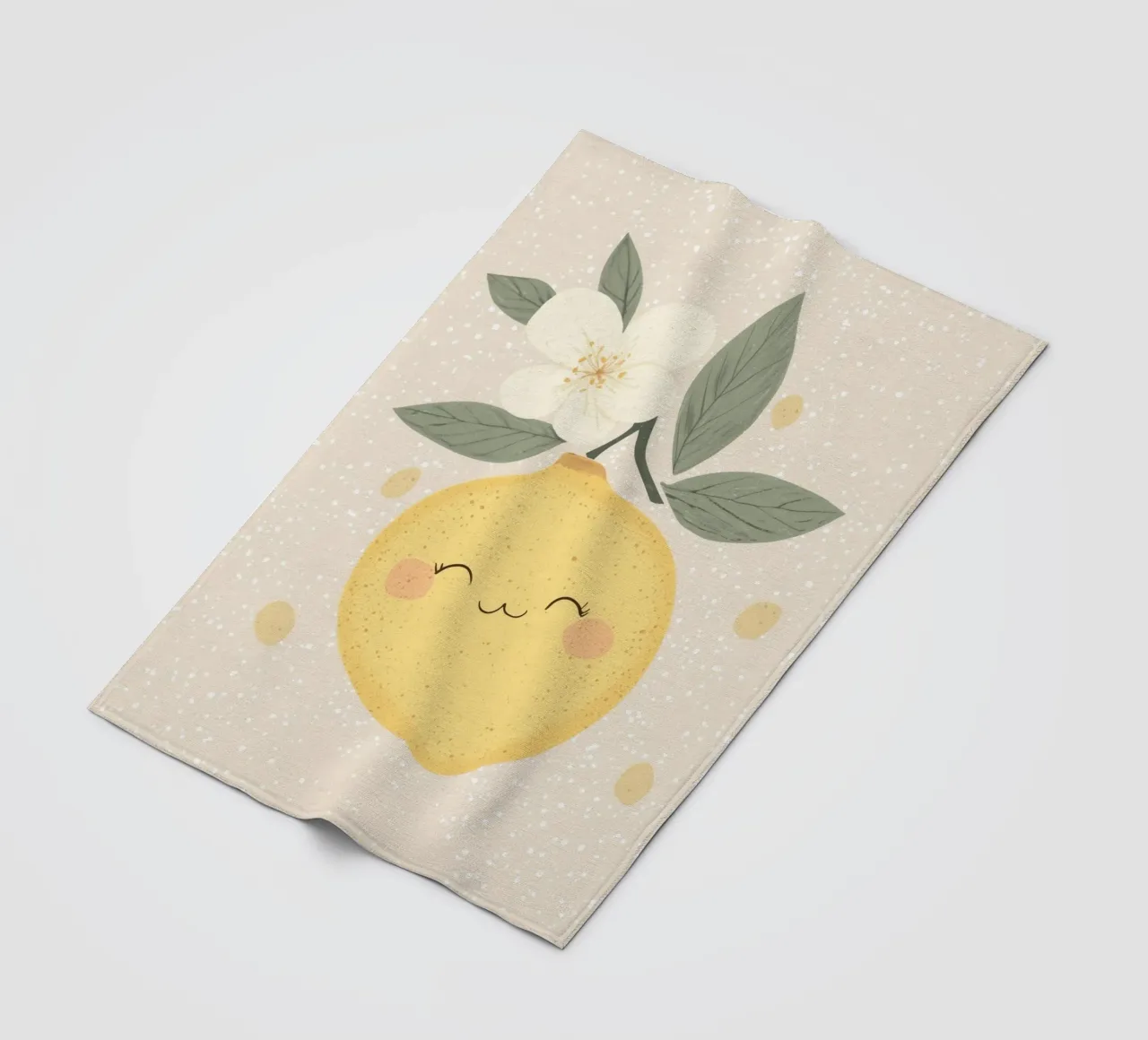 Illustrazione di un piccolo limone felice per la cameretta dei bambini coperta in pile da Little Lola