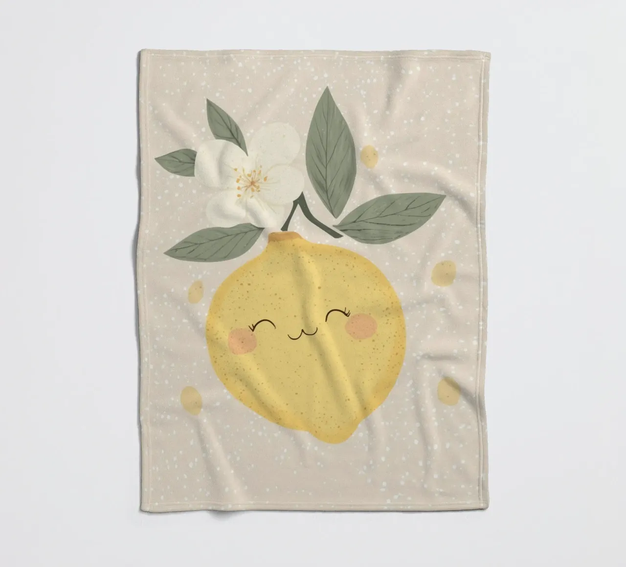 Illustrazione di un piccolo limone felice per la cameretta dei bambini coperta in pile da Little Lola