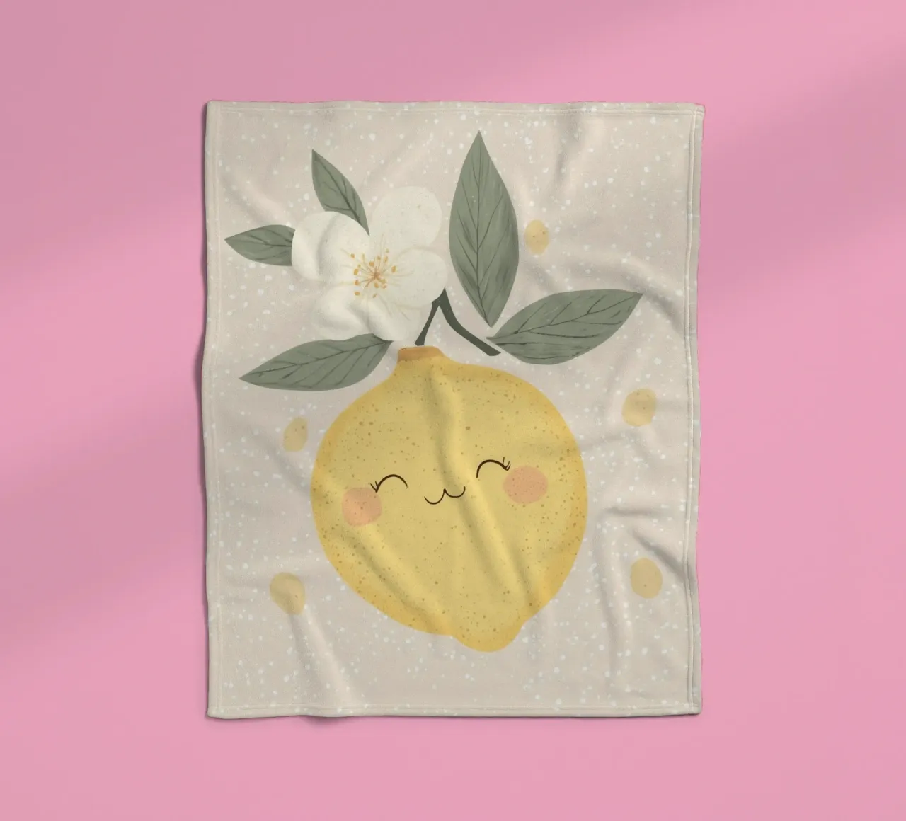 Illustrazione di un piccolo limone felice per la cameretta dei bambini coperta in pile da Little Lola