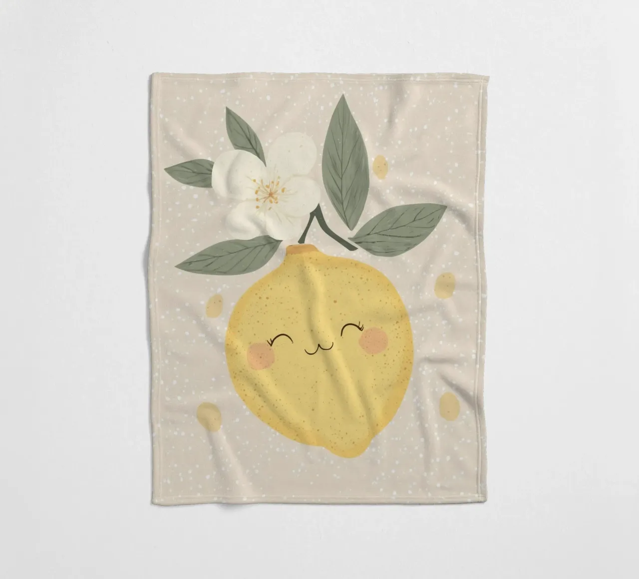 Illustrazione di un piccolo limone felice per la cameretta dei bambini coperta in pile da Little Lola