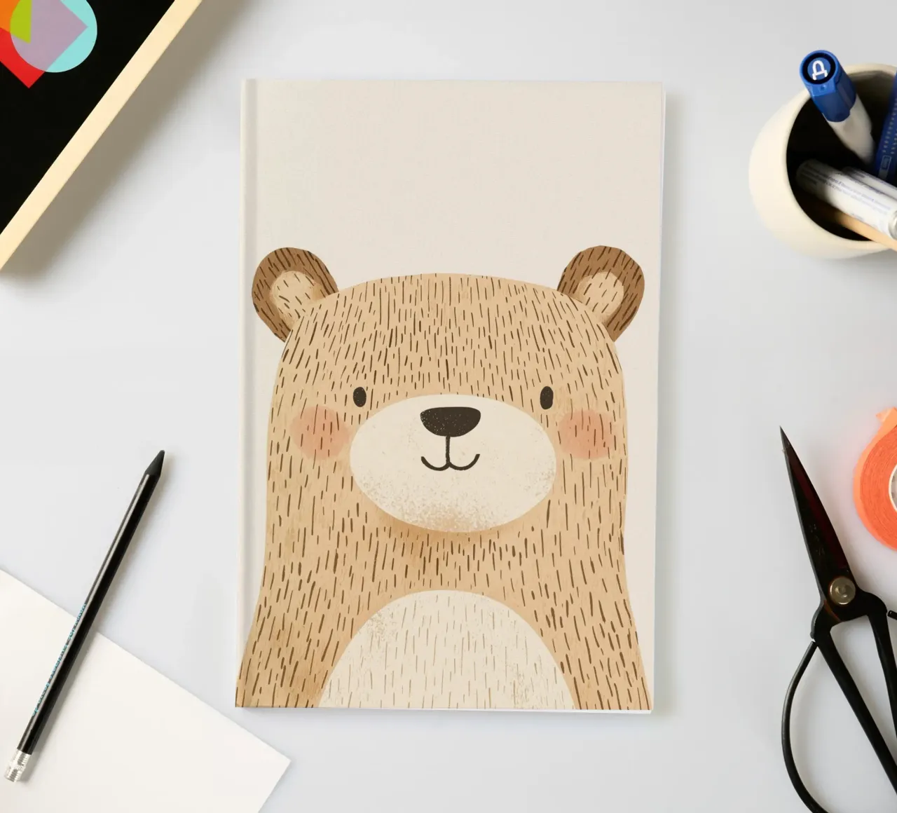 Cute Bear, Pastel Nursery Print, Kids Room Decor notebook by Little Lola