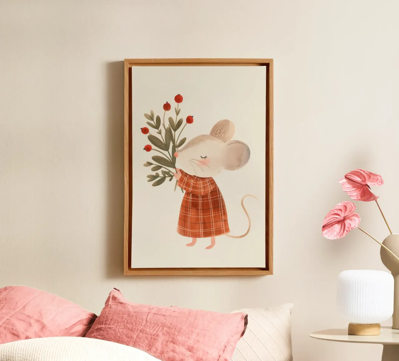 Cute Little Mouse Nursery Print for Kids canvas with Floater frame by Little Lola