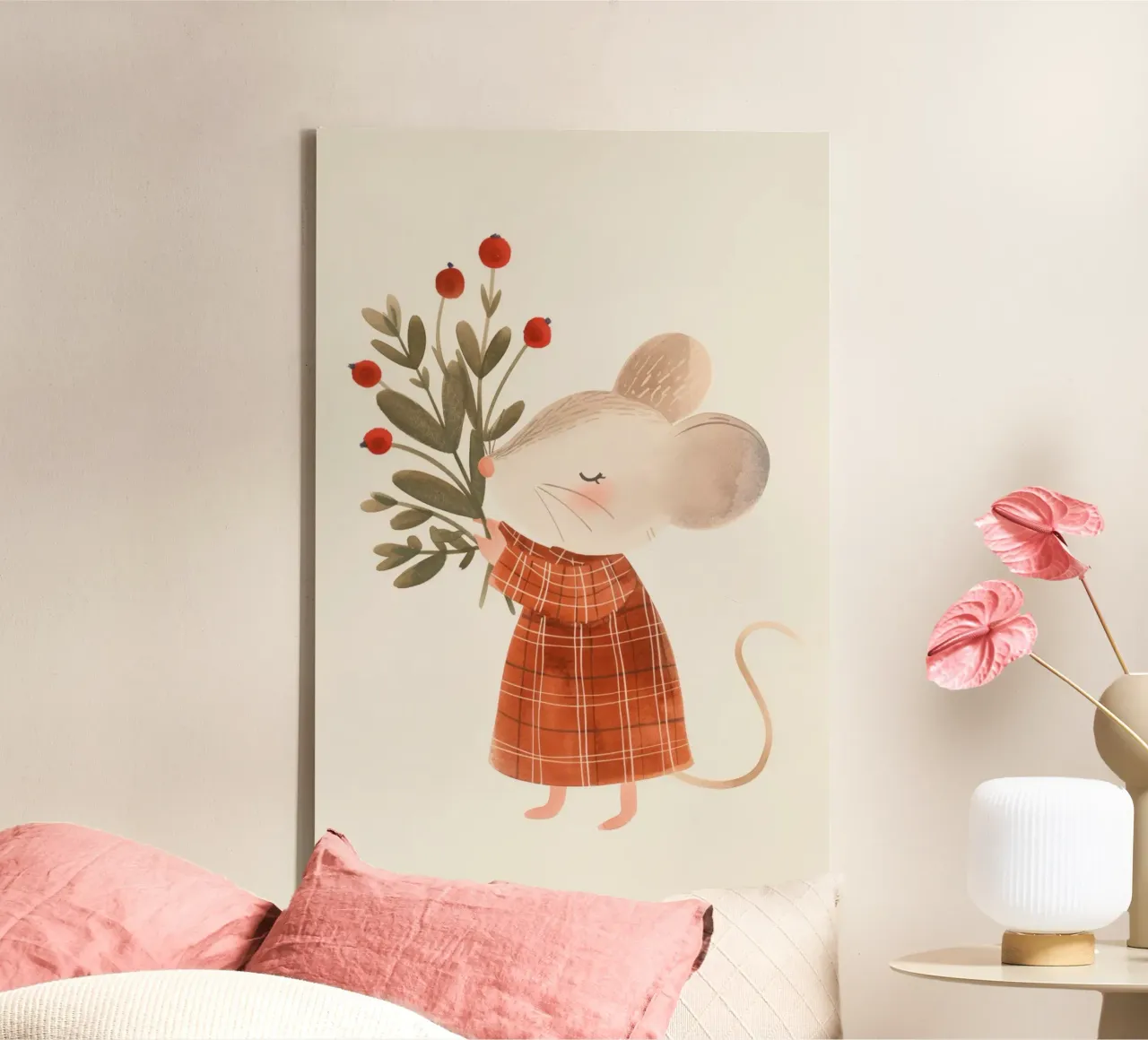 Cute Little Mouse Nursery Print for Kids canvas with Floater frame by Little Lola