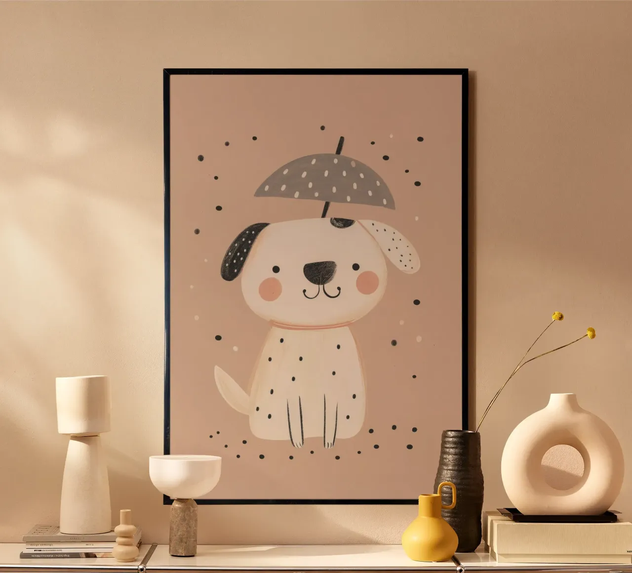 Arte da parete per bambini, illustrazione di un cucciolo carino, stanza dei bambini poster con telaio in plastica da Little Lola
